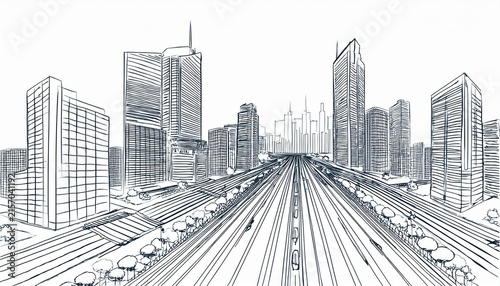 city sketch one point perspective