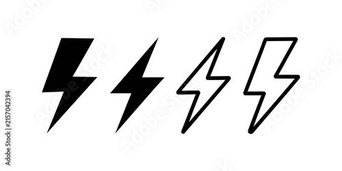 Lightning bolt vector illustration set featuring stylized electricity power symbols with solid and outlined designs