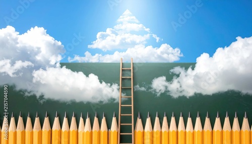 Conceptual image of educational success and career growth with a ladder reaching towards the clouds