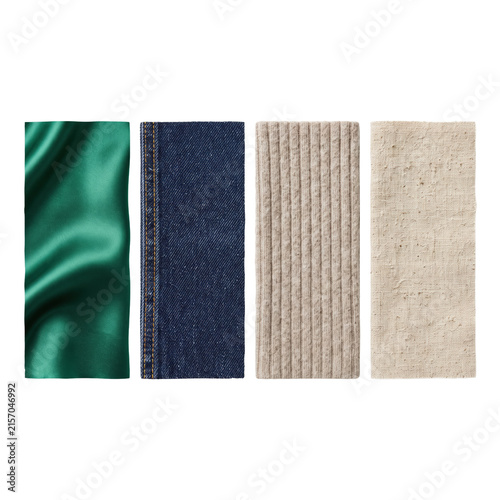 Cuadro en lienzo Fabric swatches in green satin denim corduroy linen