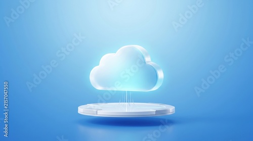 Glowing 3 d cloud floating above a circular white platform