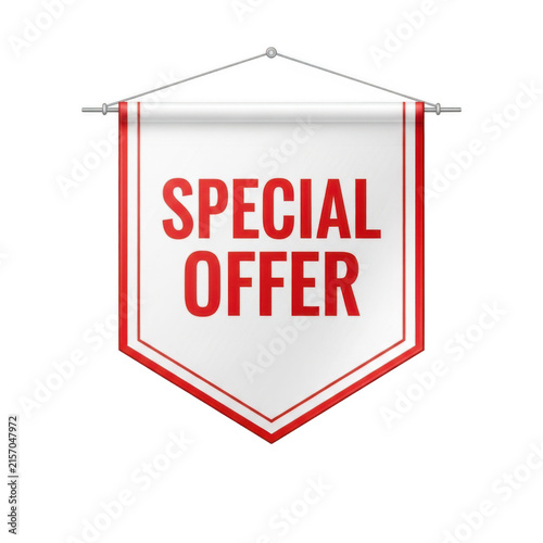 A promotional banner with a special offer hanging from a pin