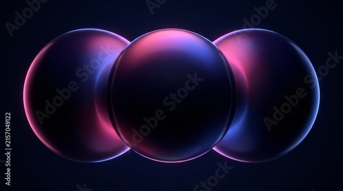Three smooth abstract spheres with a gentle gradient glow on a dark background for elegant and minimalist visuals.