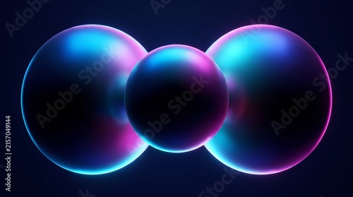 Three floating spheres with vibrant neon gradient lighting for contemporary background displays.