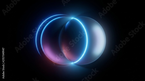 Intersecting spheres with neon blue glowing edges for futuristic digital art compositions.