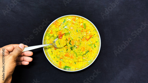 Healthy Vegetable oats With Lentils And Mixed Vegetables Served In A Bowl