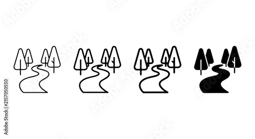 Nature Path Icons, Forest Road Vector Set, Tree Lined Trail Graphics, Simple Landscape Elements