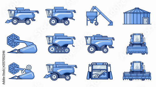 Konstfotografi Collection of agricultural harvesting machinery and equipment illustrations on t