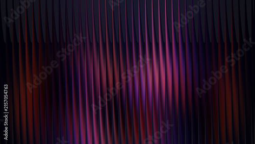 Abstract dark background with vertical fins illuminated by soft pink and purple glow.