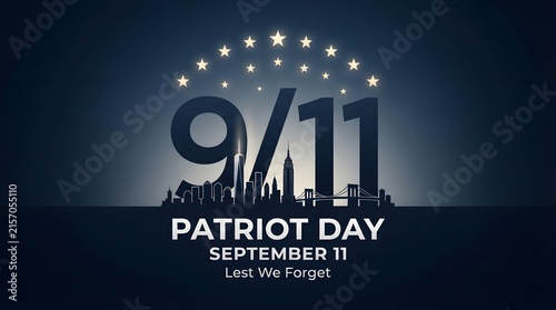 Patriot day 9 11 memorial design featuring new york city skyline silhouette september memorial