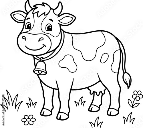 Cute cartoon cow with bell isolated on transparent background