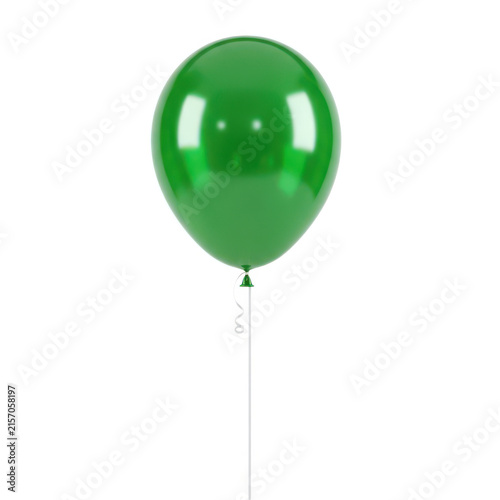 Shiny green balloon floating in air isolated on white background