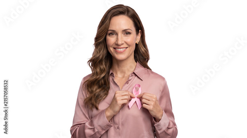 Breast Cancer Awareness Portrait With Pink Ribbon