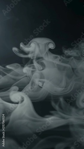 Abstract flowing white smoke patterns on a dark black background.