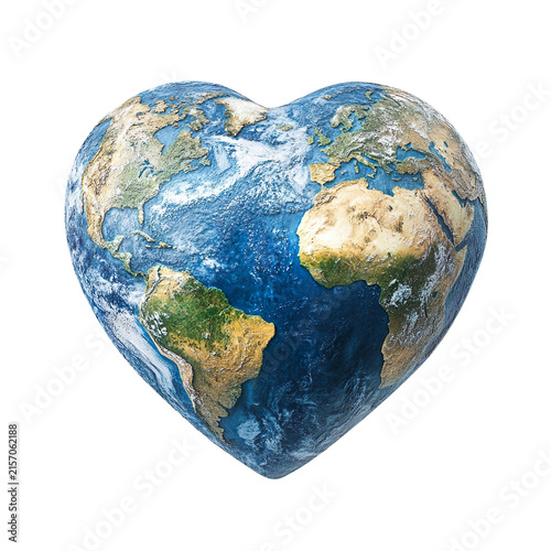 Heart shaped Earth isolated on transparent background