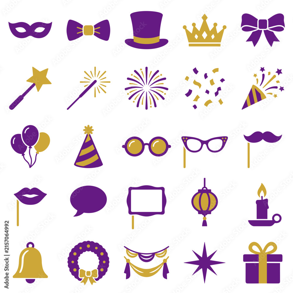 Obraz premium Party Icons Collection Celebration Masquerade Birthday New Year Holiday Objects