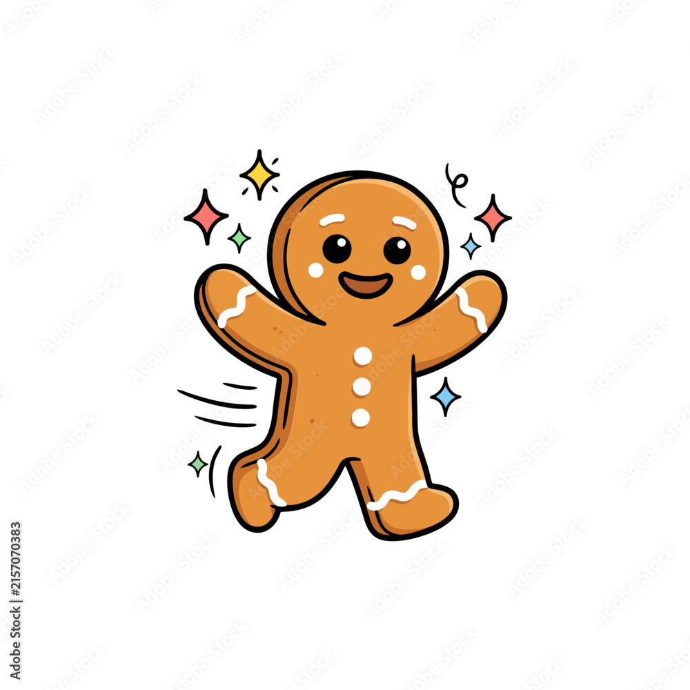 Obraz premium Happy gingerbread man cookie character running, festive holiday treat, cartoon isolated on a clean white background