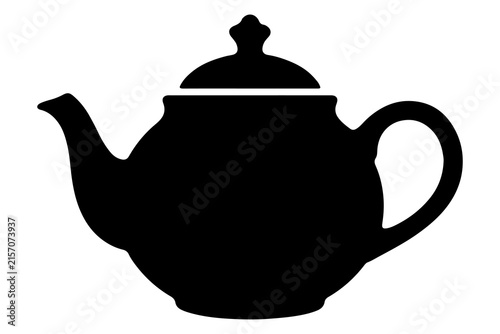 Black silhouette of a classic teapot icon isolated on white background