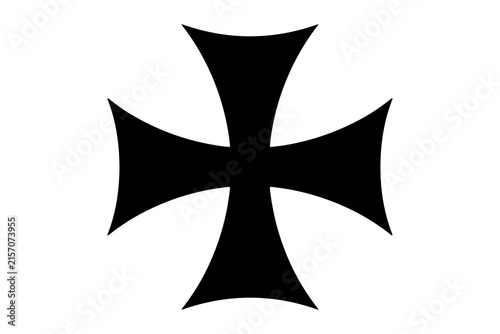 Black iron cross symbol isolated on a white background, representing historical heraldry, military tradition, and ancient knighthood iconography