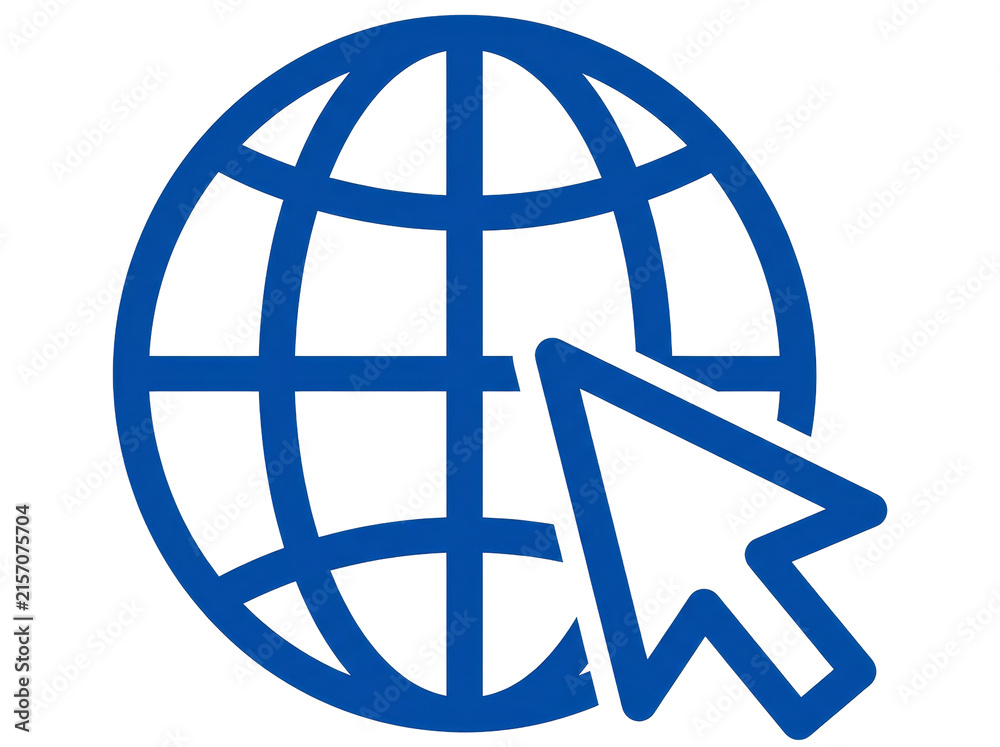 Fototapeta premium Simple icon of a blue globe and arrow cursor, symbolizing internet access.