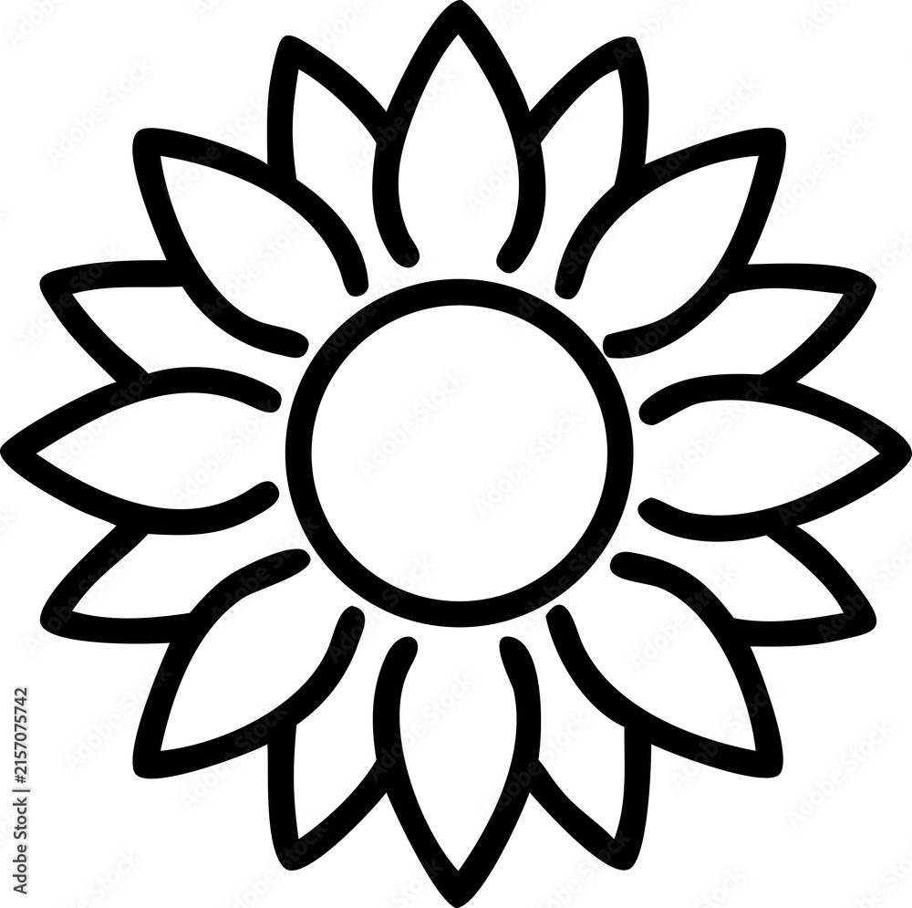 Minimal sunflower outline icon with layered petals
