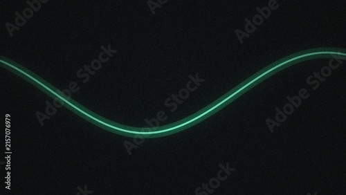 A single glowing green neon light wave curving across a dark black background, minimalist abstract light trail concept