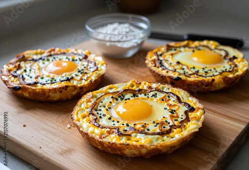 Three baked egg cups with r...