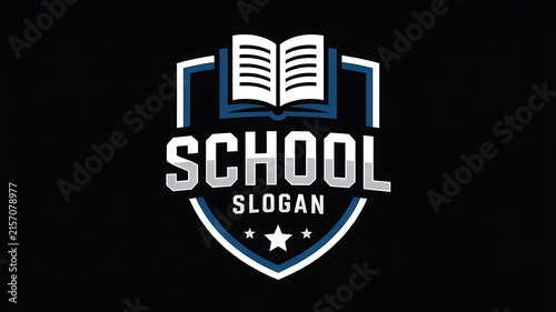 School logo badge with open book icon and shield shape