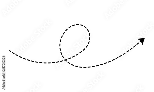 Cuadro en lienzo Black dotted curved arrow with single loop represents directional movement and creative flow ideal for mapping flight paths or adding dynamic motion elements to presentation and instructional slide