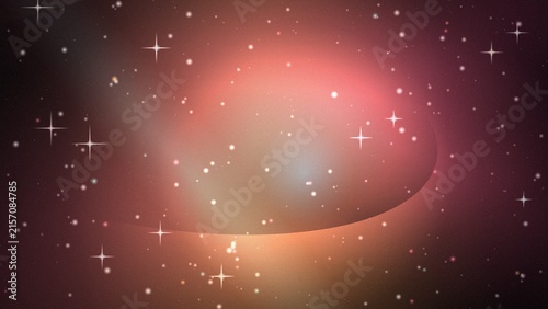 Warm reddish brown space background, with a soft, glowing light center, featuring scattered white, stars and sparkling, cross-shaped flares in space