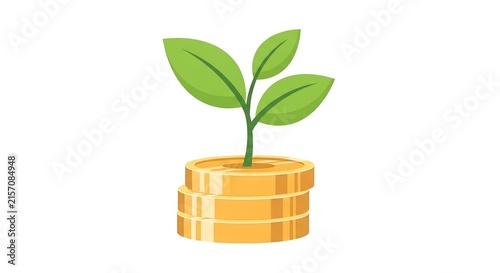 Flat illustration of a green sprout on golden coins