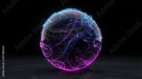 Glowing Blue Plasma Sphere in Dark Space with Electric Energy, Light Waves, Particles, and Futuristic Cosmic Technology Design