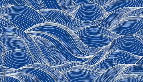 seamless pattern of hand drawn white waves on blue background design for backdrops with sea rivers or water texture