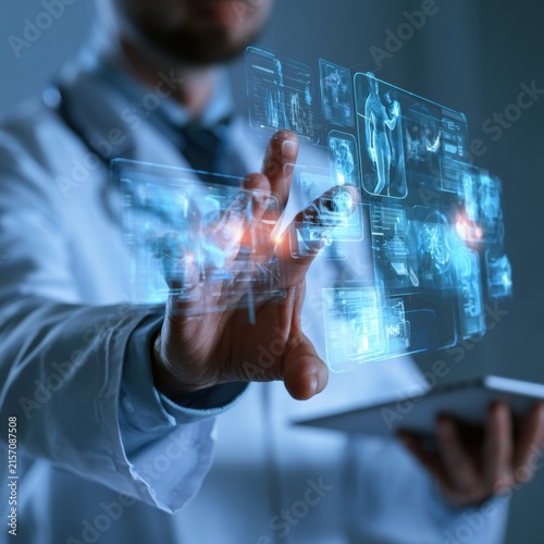 doctor using digital hologram medical interface