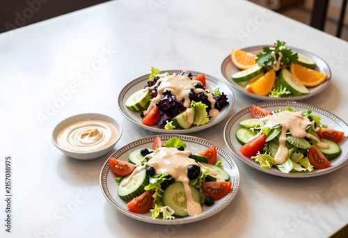 Multiple fresh garden salad...