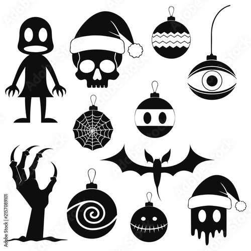 coloring page line art christmas icon set ornament black vector