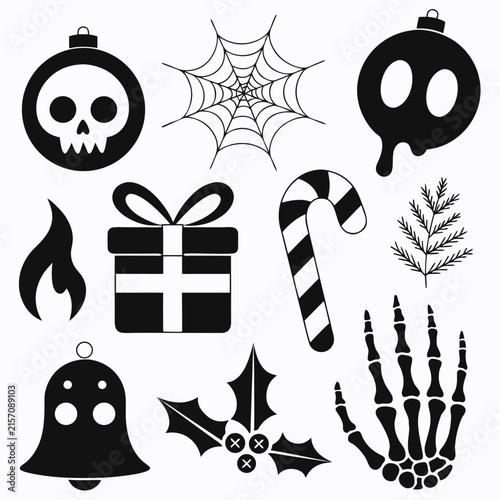 coloring page line art christmas icon set ornament black vector