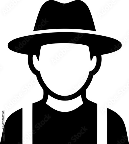 Farmer wearing hat and suspenders in simple silhouette during daylight isolated on transparent background
