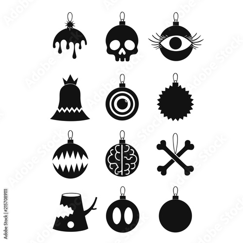 coloring page line art christmas icon set ornament black vector