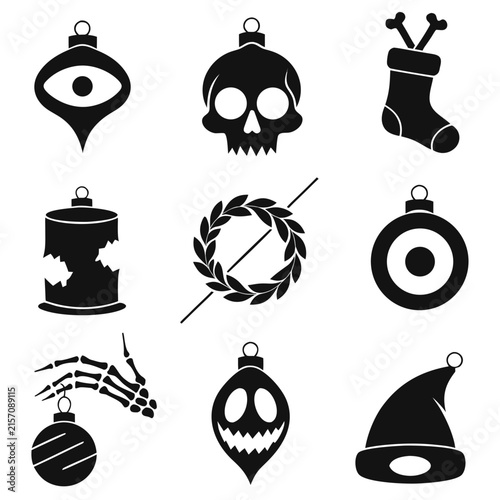coloring page line art christmas icon set ornament black vector