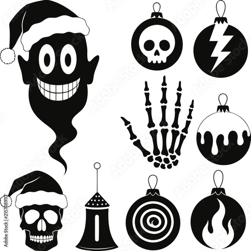 coloring page line art christmas icon set ornament black vector