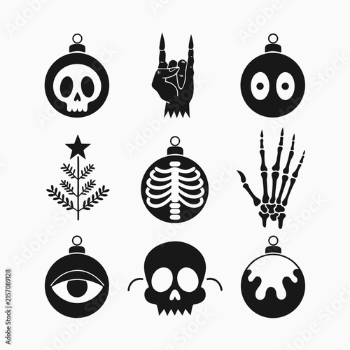 coloring page line art christmas icon set ornament black vector