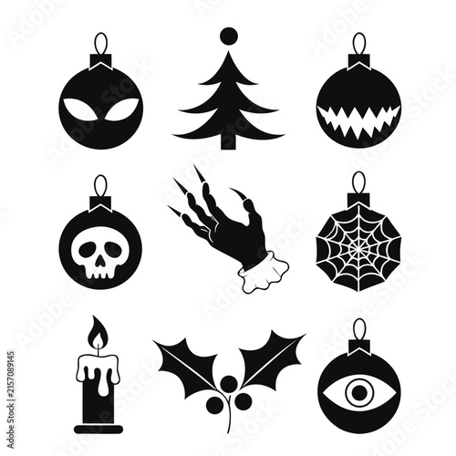coloring page line art christmas icon set ornament black vector