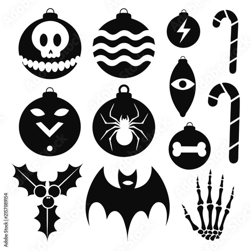 coloring page line art christmas icon set ornament black vector