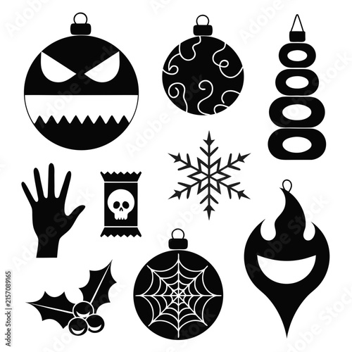 coloring page line art christmas icon set ornament black vector
