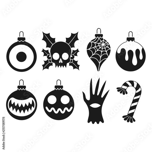 coloring page line art christmas icon set ornament black vector