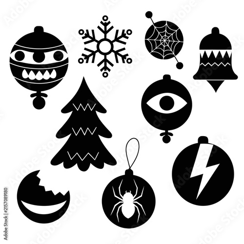coloring page line art christmas icon set ornament black vector