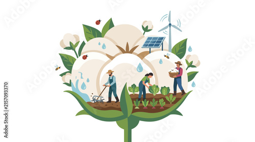 Sustainable Farming and Cotton Harvest Illustration