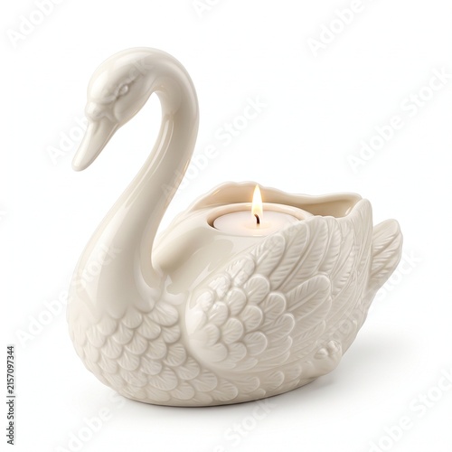 Elegant White Porcelain Swan Shaped Candle Holder.