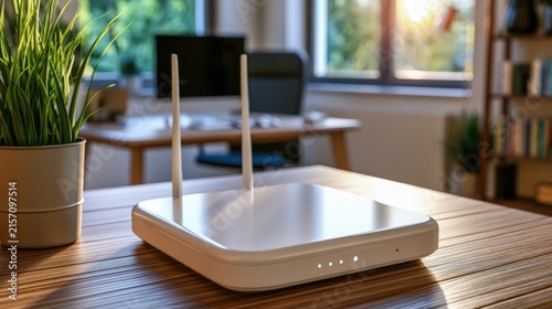 Obraz na płótnie Modern router sits on wooden desk